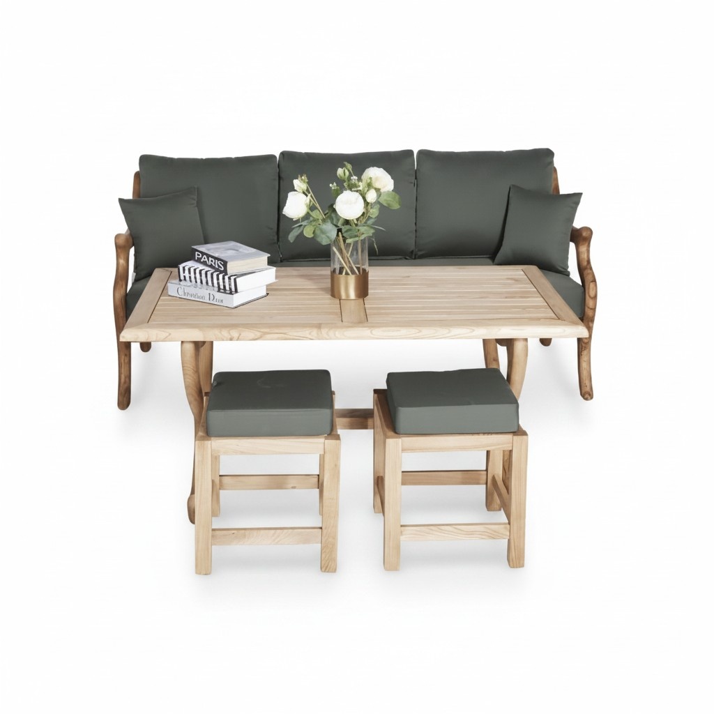 Modern garden furniture sofa 3-seater seating furniture dining table wood stool upholstered stool