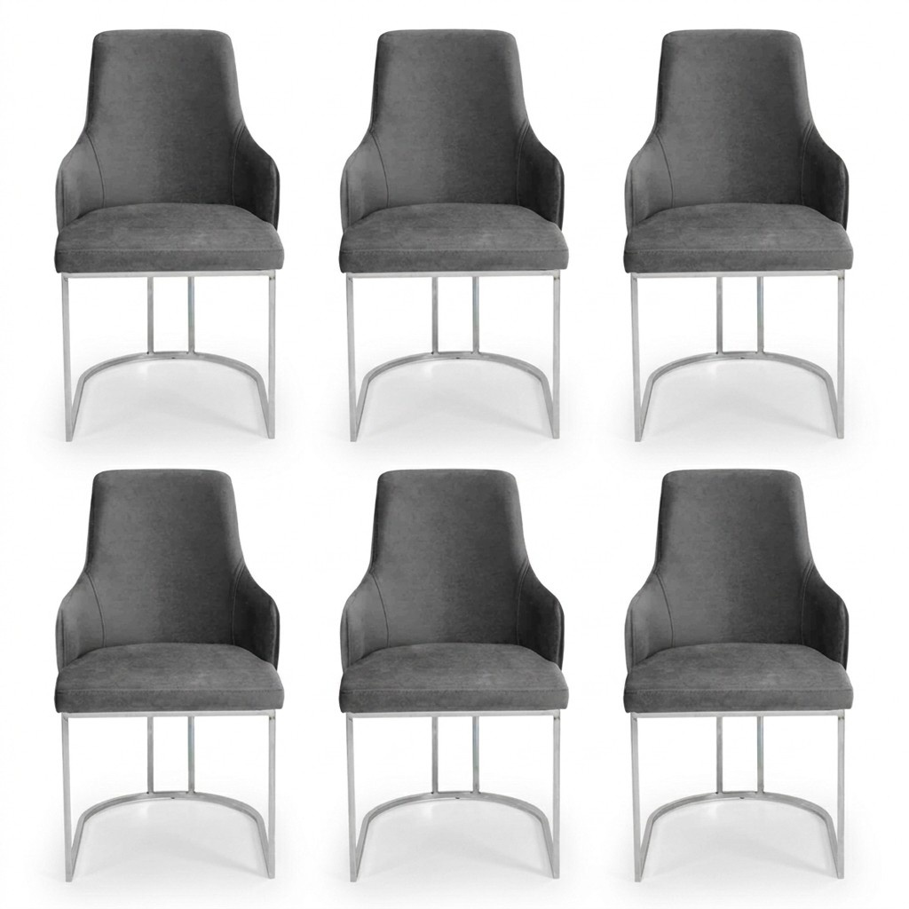 Modern grey 6x chairs metal dining room chair designer furniture luxury chairs