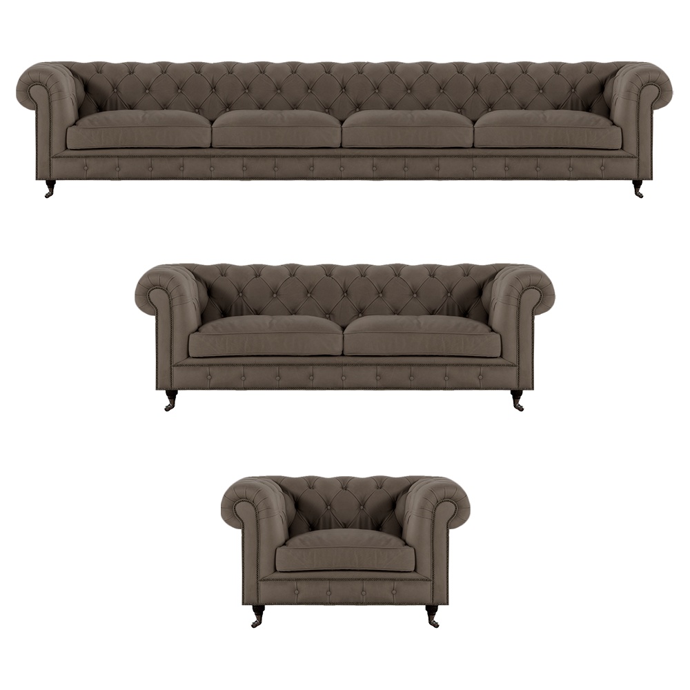 Modern gray Chesterfield seating set upholstered furniture textile couches 3-piece