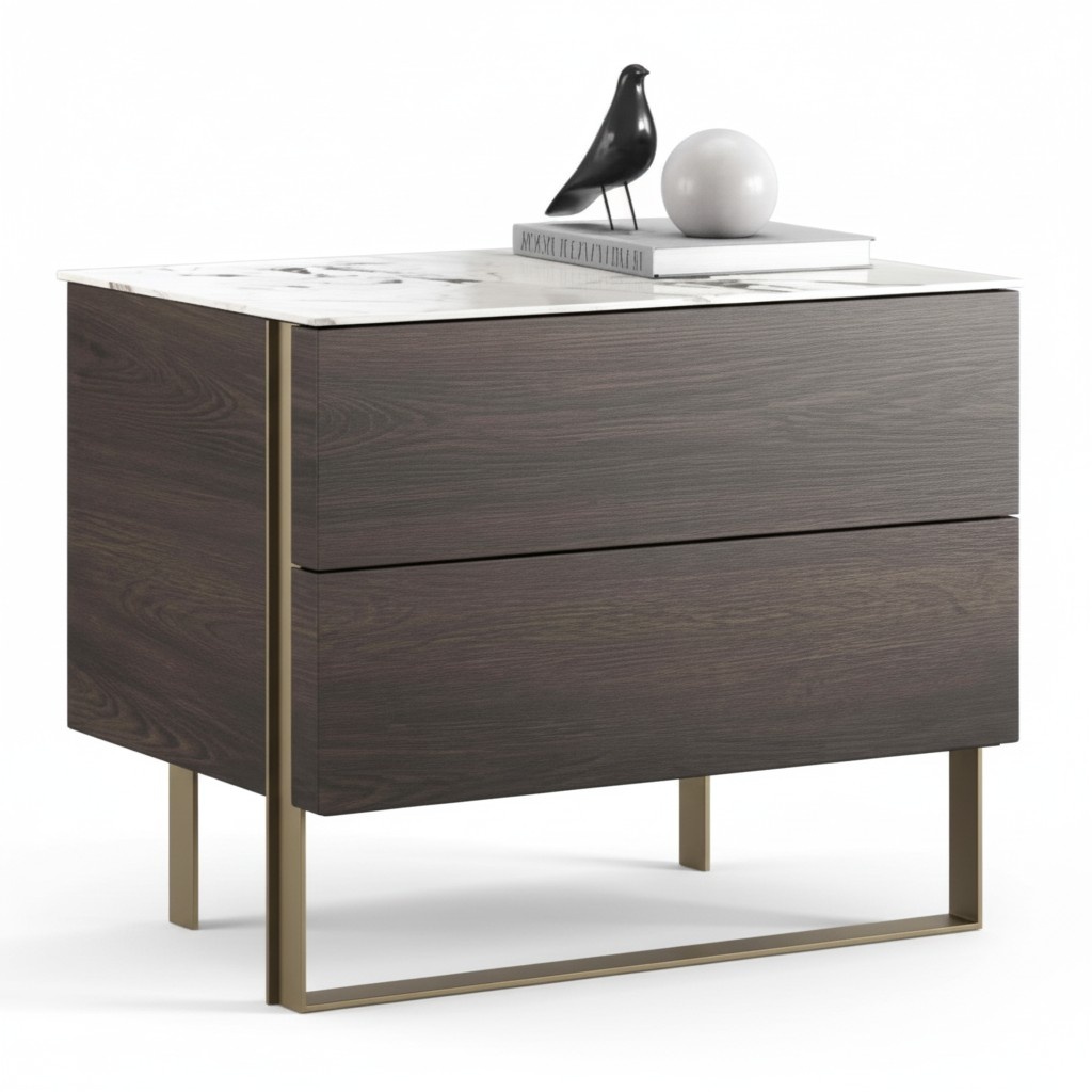 Modern gray wooden nightstand with a sturdy design.