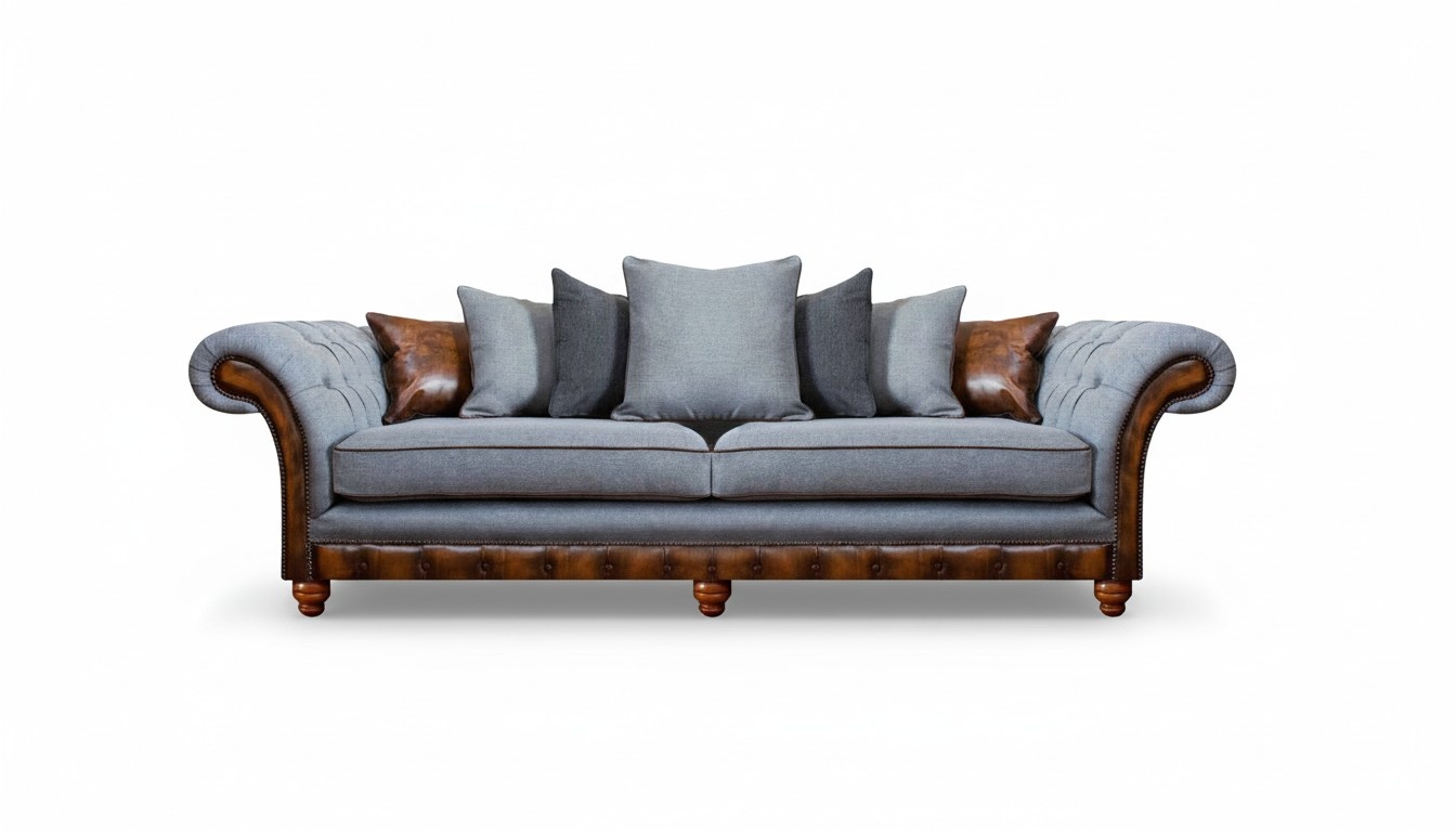 Modern Gray Two-Seater Sofa Couch Luxurious Furniture Upholstered Seat Chesterfield