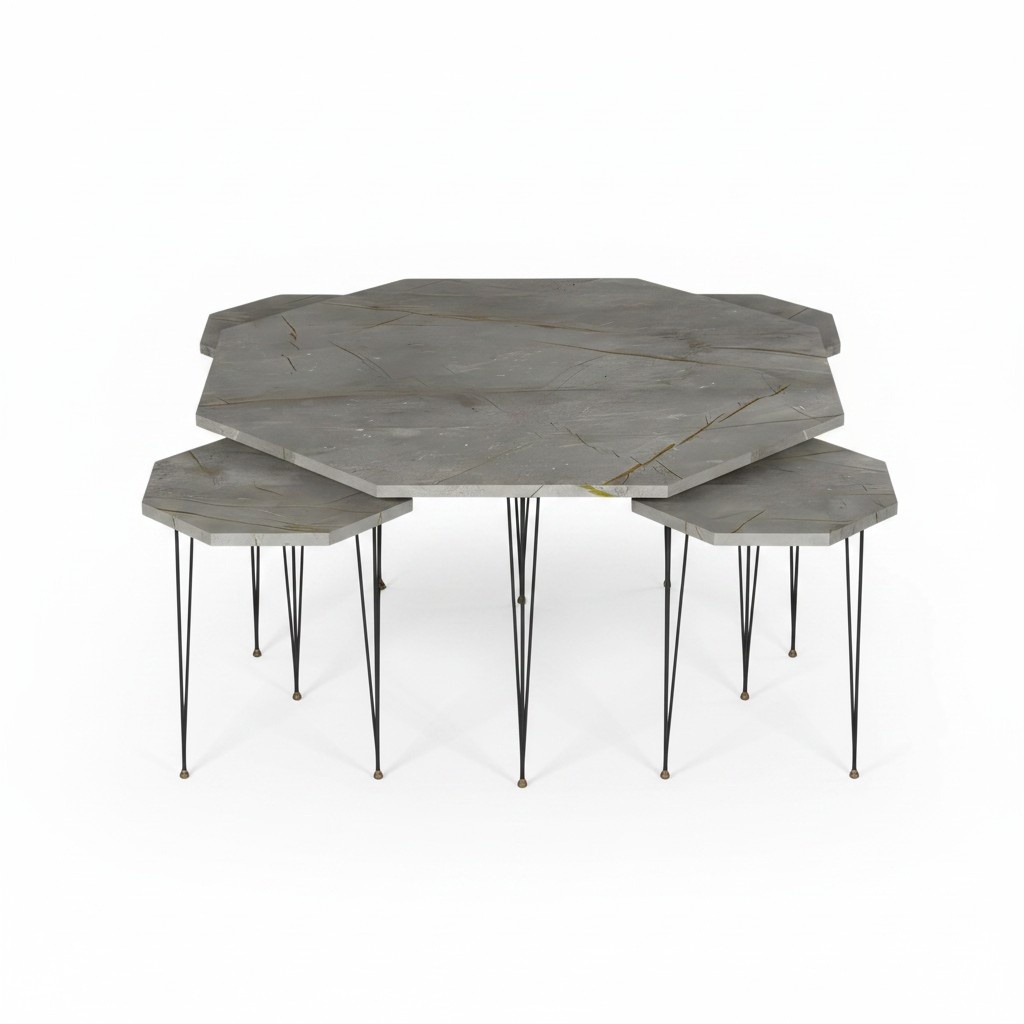 Modern gray wooden coffee table with side tables set