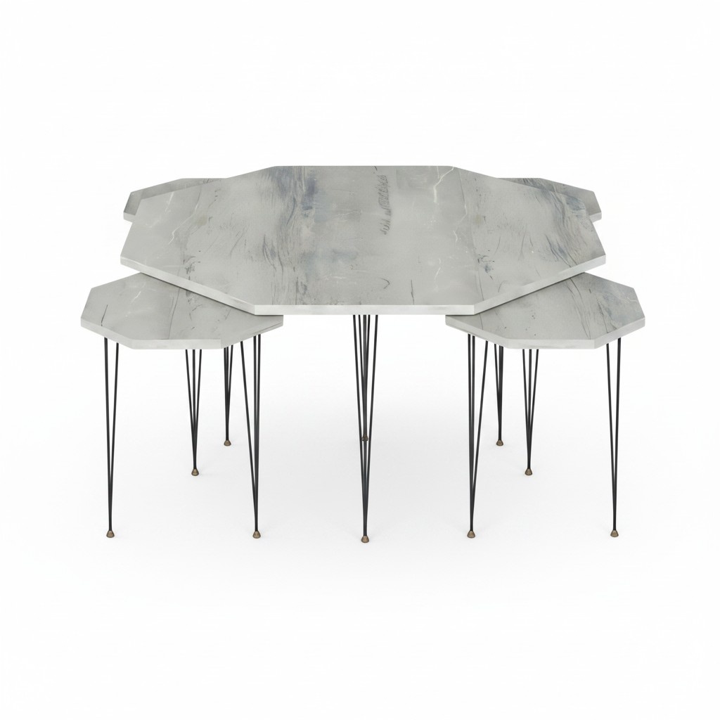 Modern gray wooden coffee table with side tables set