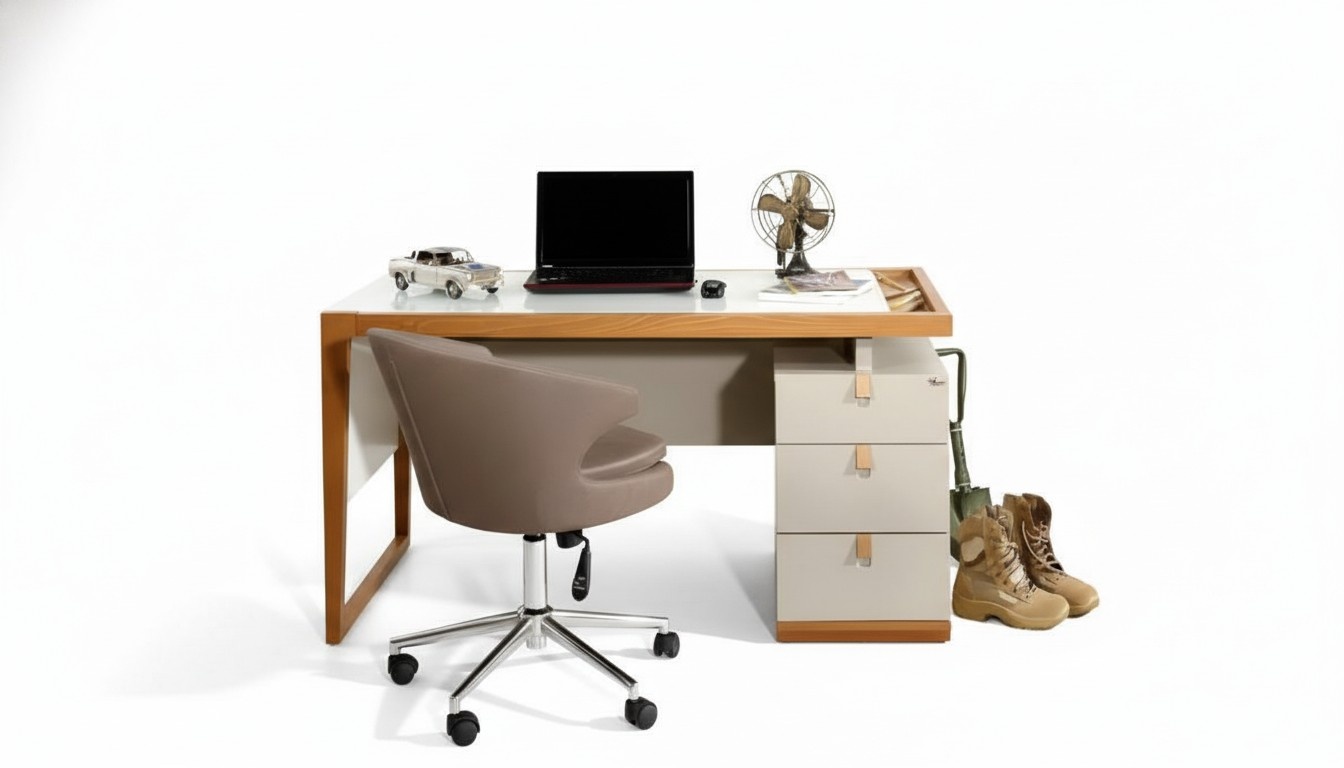 Modern gray wooden desk for office and home office.