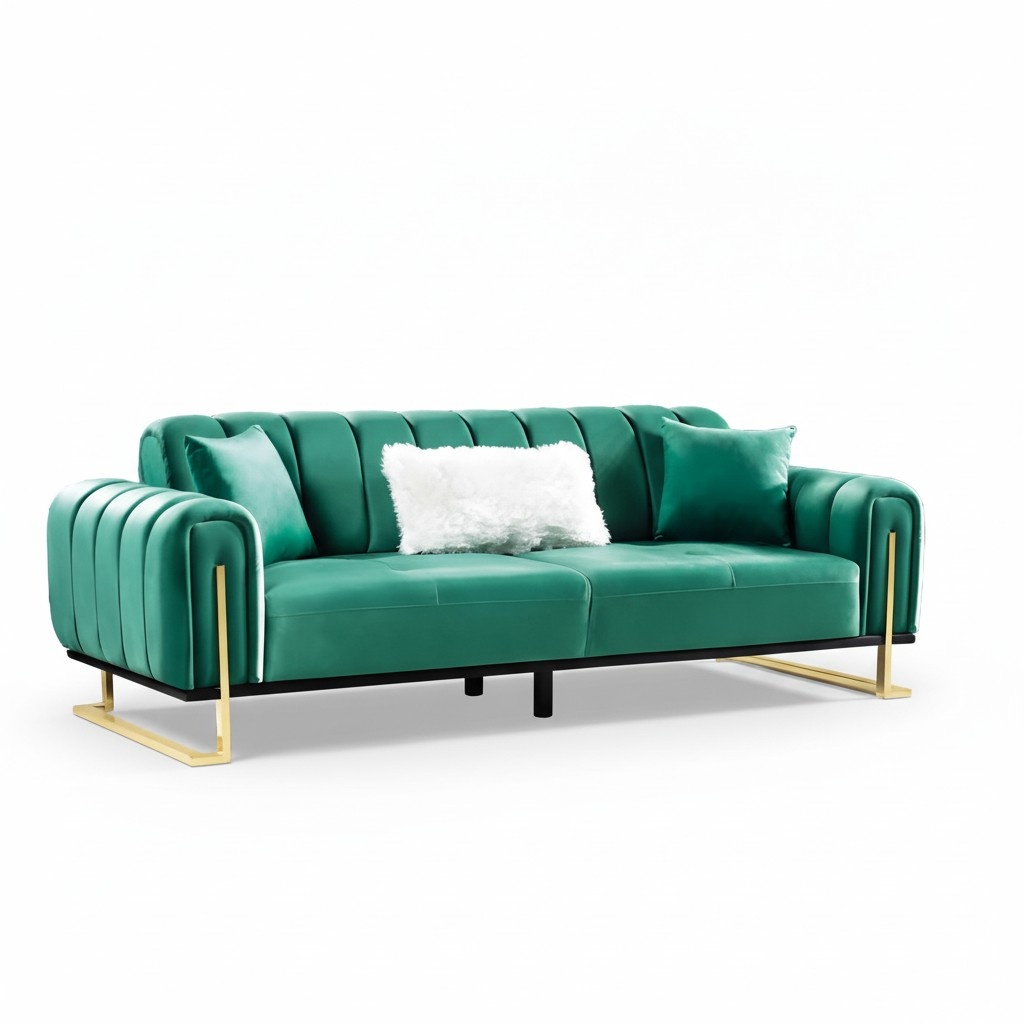 Modern Green 3-Seater Sofa Luxury Upholstered Couch Textile Furniture Fabric