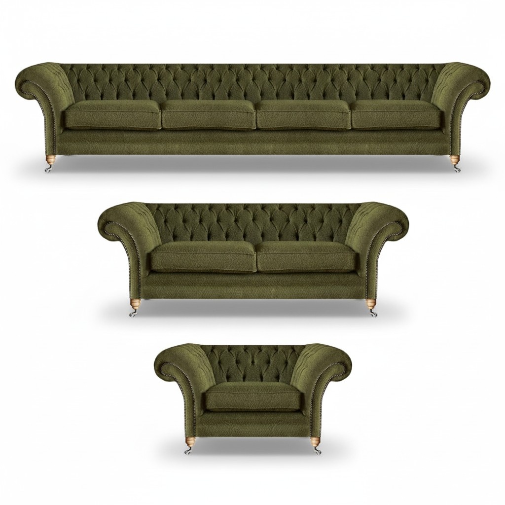 Modern green complete upholstered furniture set 3-piece sofa set design Chesterfield