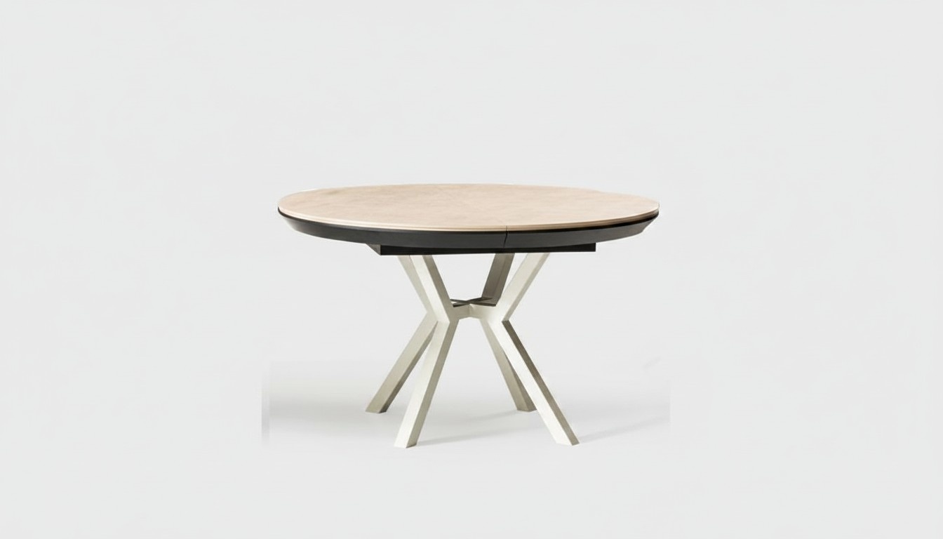 Modern Kitchen Table Dining Room Table Extendable Round Wooden Beige Table