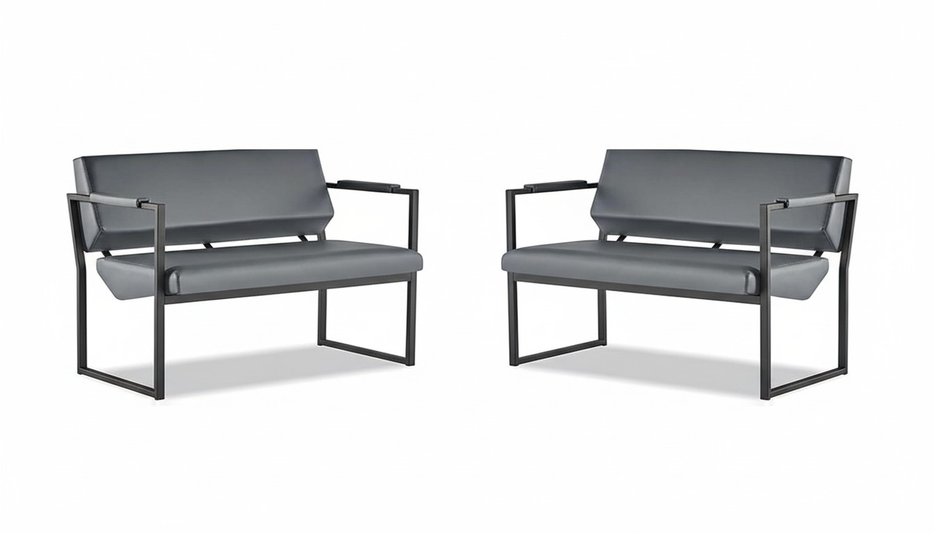 Modern Black Leather Sofa Set 2-Seater Leather Stainless Steel Couch Wood