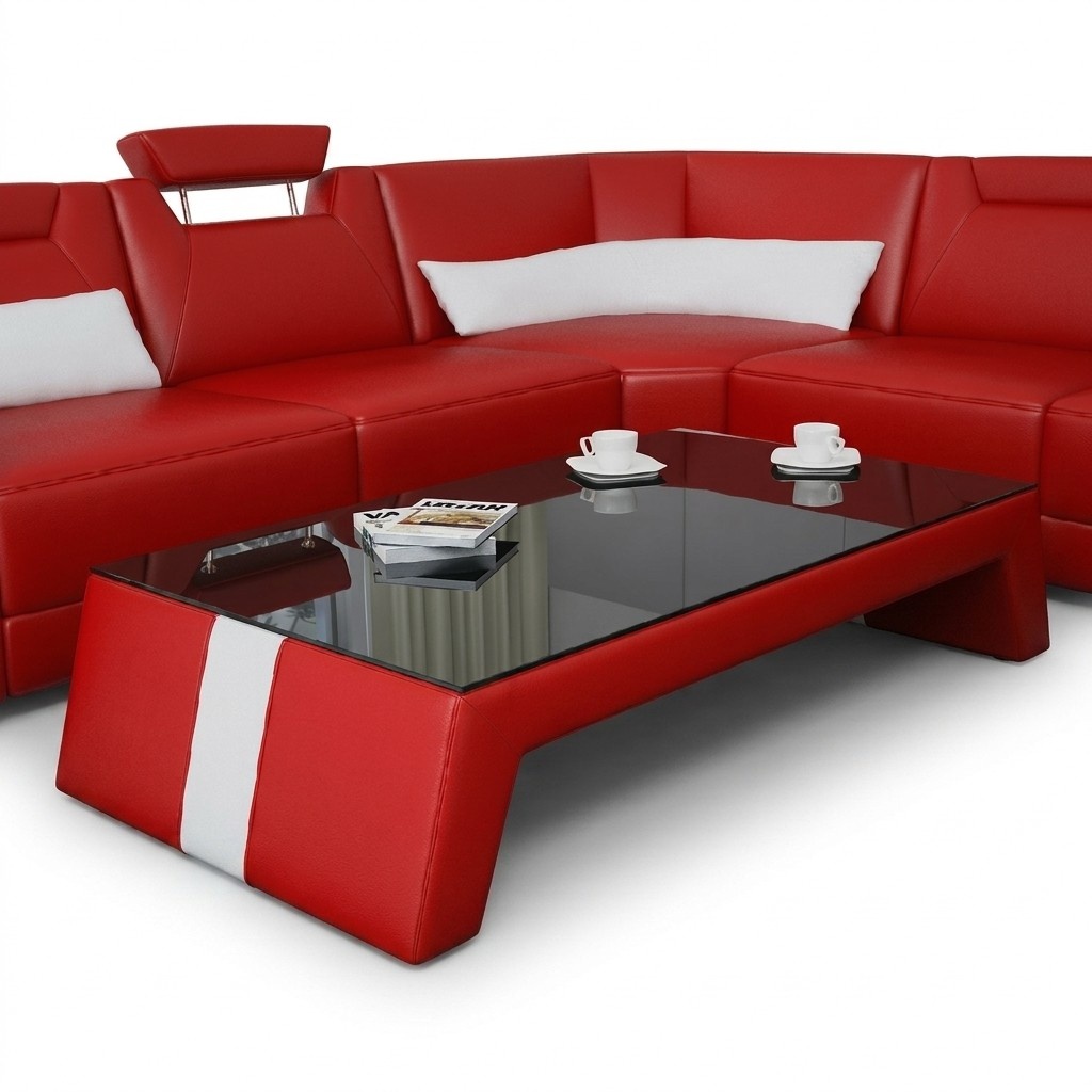 Modern Living Room Coffee Table Side Glass Upholstery Leather Tables Design