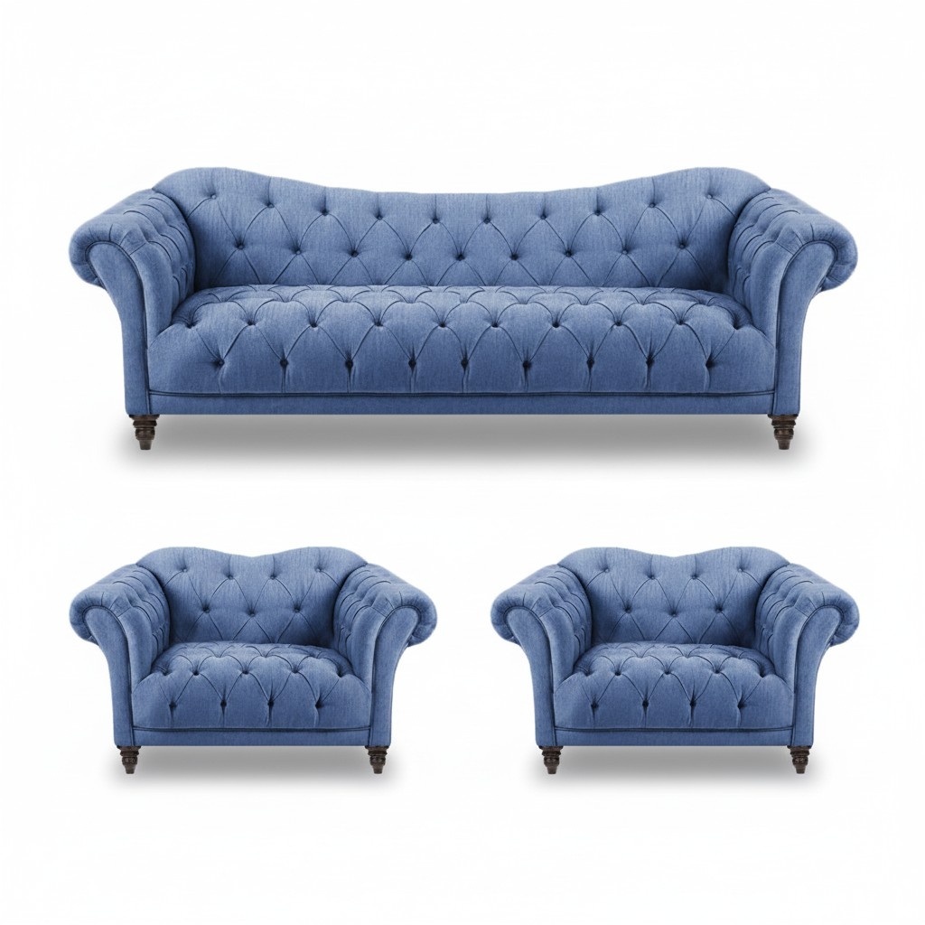 Modern living room complete blue sofa couch three-seater 2x armchair furnishings