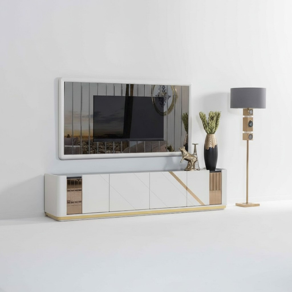 Modern living room furniture designer TV stand luxurious TV frame 2-piece set