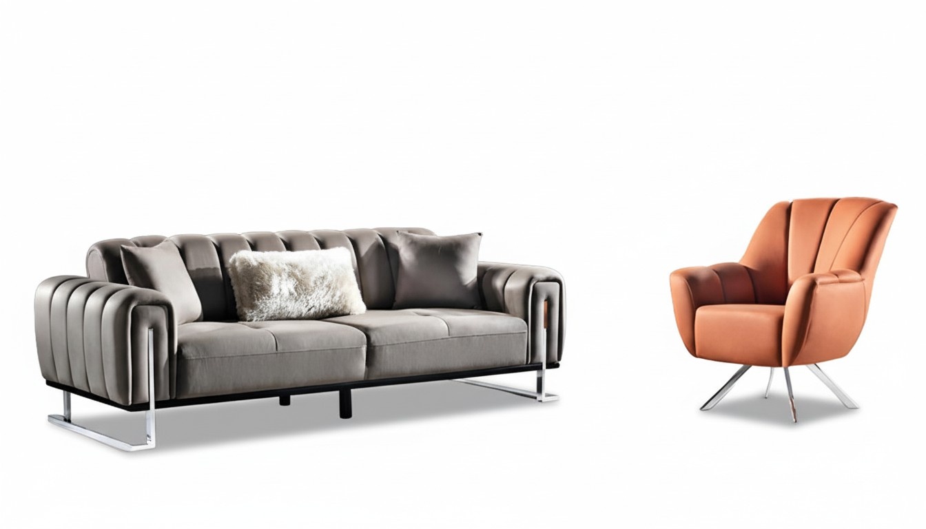 Modern Living Room Set Sofa 3-Seater Armchair Textile Armchair Living Room New