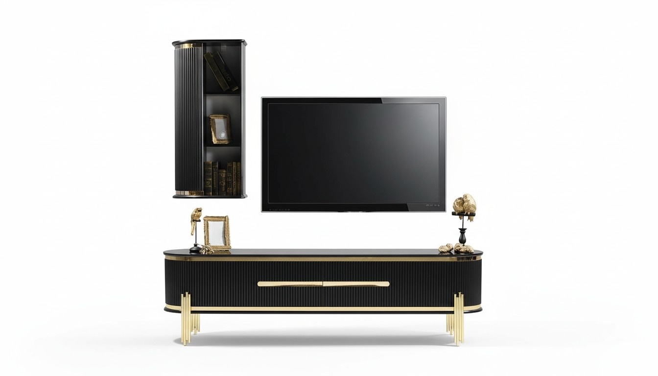 Modern lowboard luxury RTV TV stand living room furniture black gold