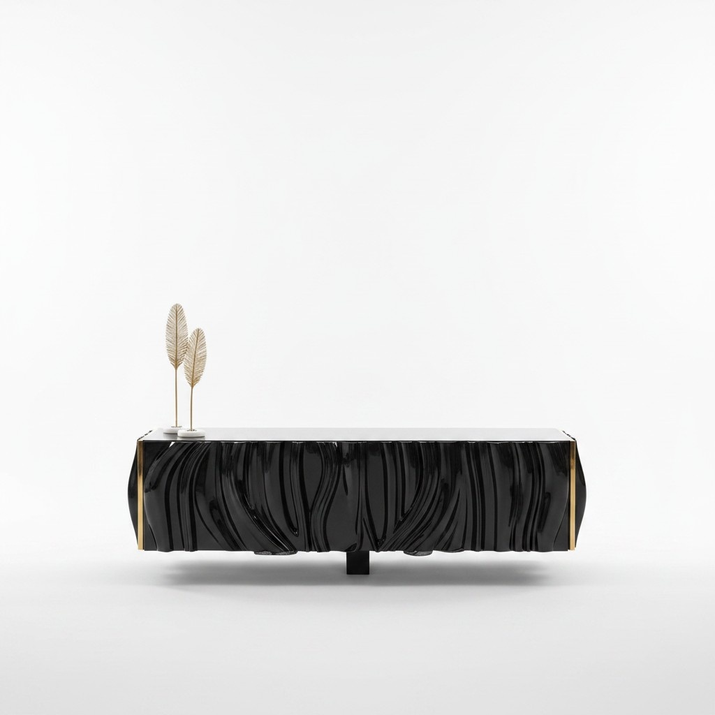 Modern lowboard luxury RTV TV stand living room furniture black gold new