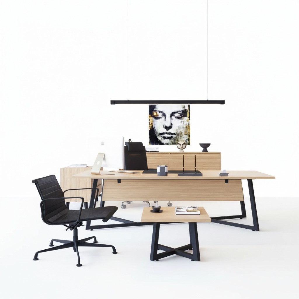 Modern office set desk coffee table filing cabinet chest of drawers 4 pieces.