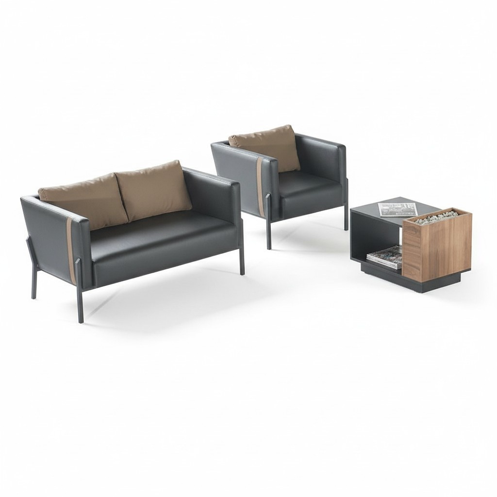Modern office two-seater luxurious wooden coffee table upholstered armchair 3-piece set
