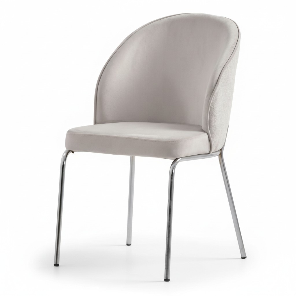 Modern padded comfortable dining chair gray chrome legs single seat