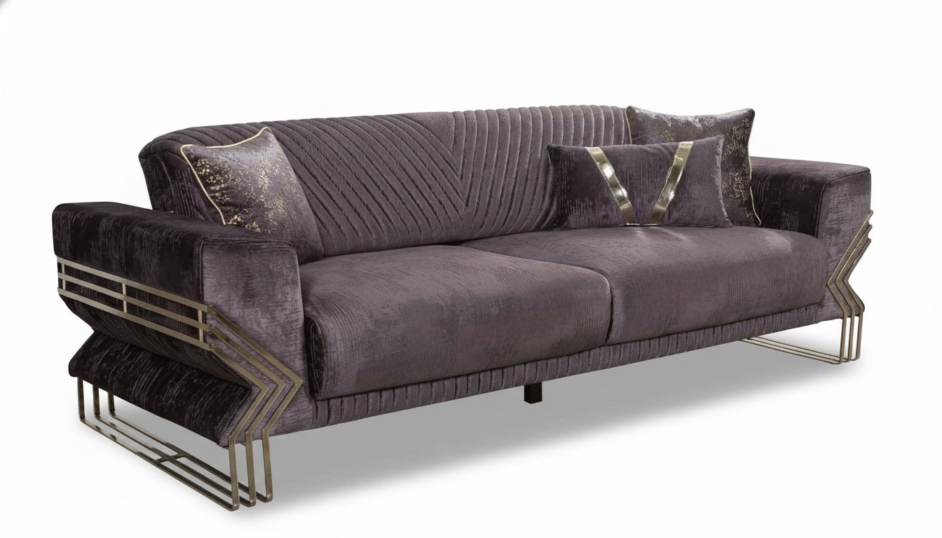 Modern purple three-seater designer couch upholstered sofa living room 3-seater