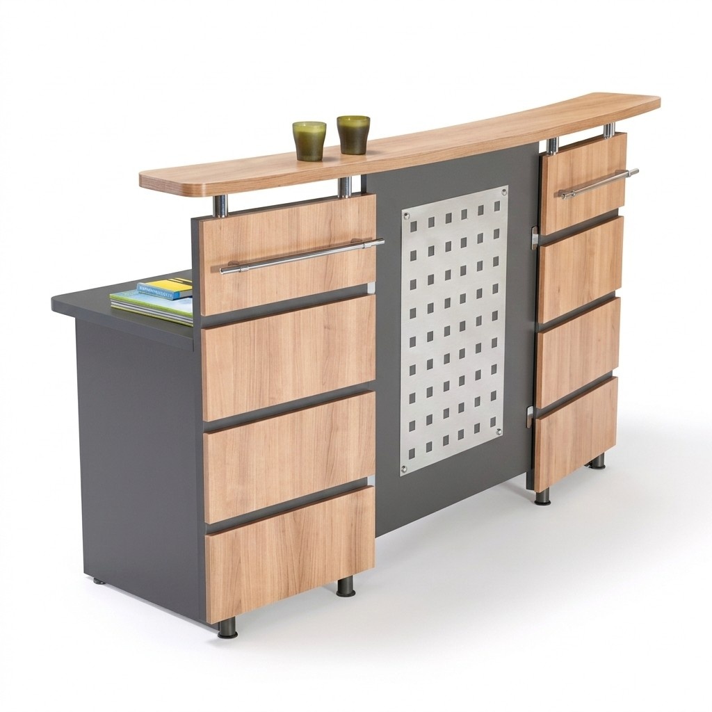 Modern reception desk + chest of drawers made of gray wood office furniture new