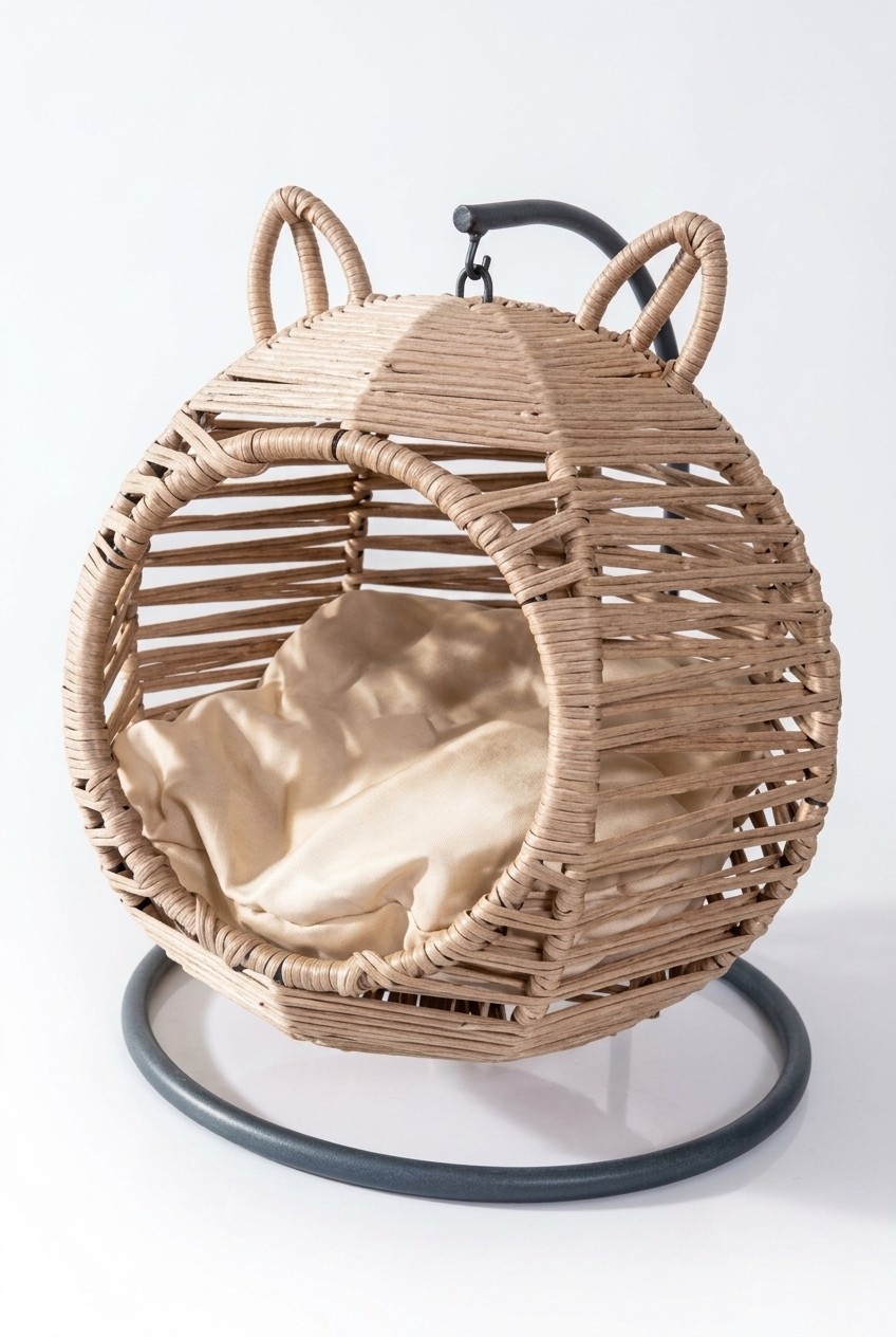 Modern round swing cat lounger beige luxury modern piece of furniture