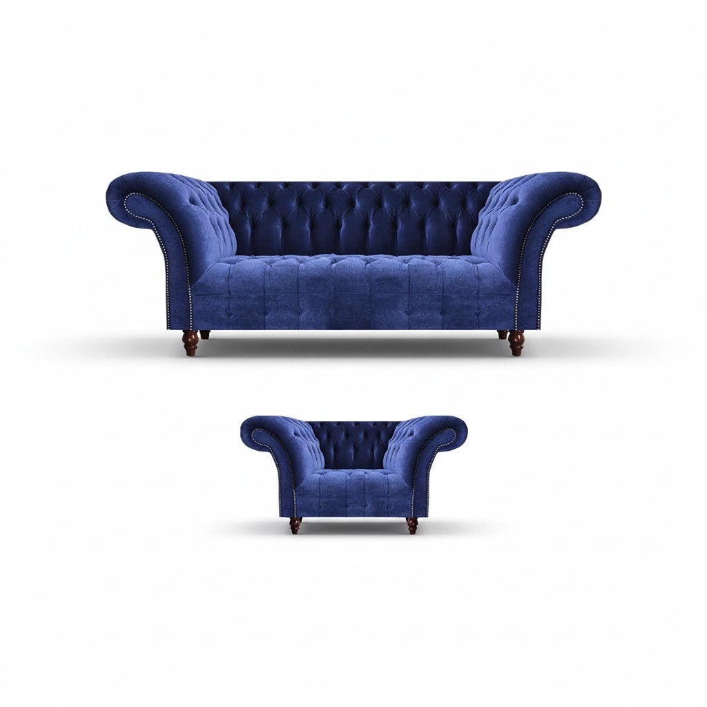 Modern seating group 2-piece sofa three-seater with armchair Chesterfield sofa set