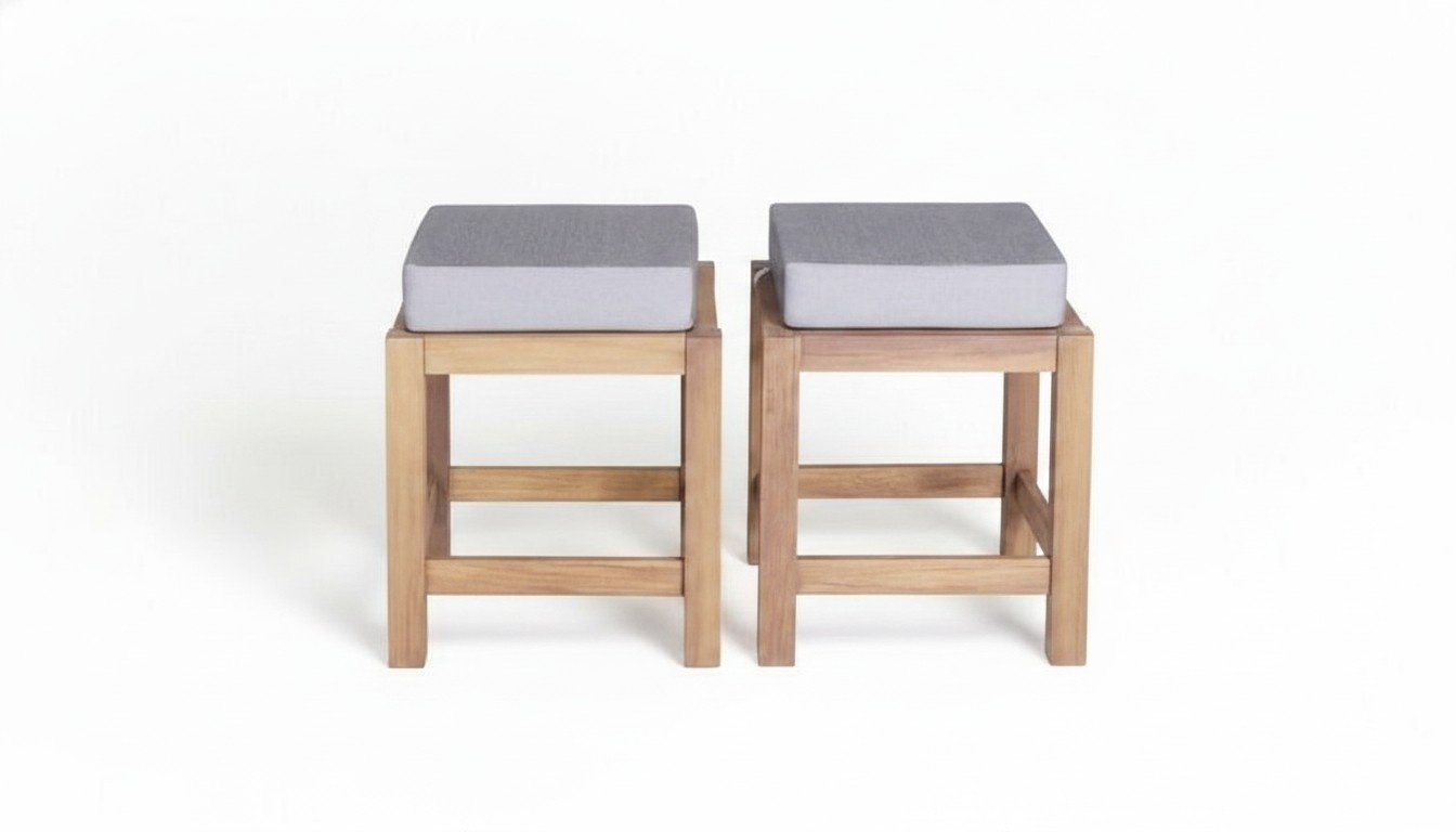 Modern set of 2 stools, garden stools, upholstered stools, wooden stools, designer stools.