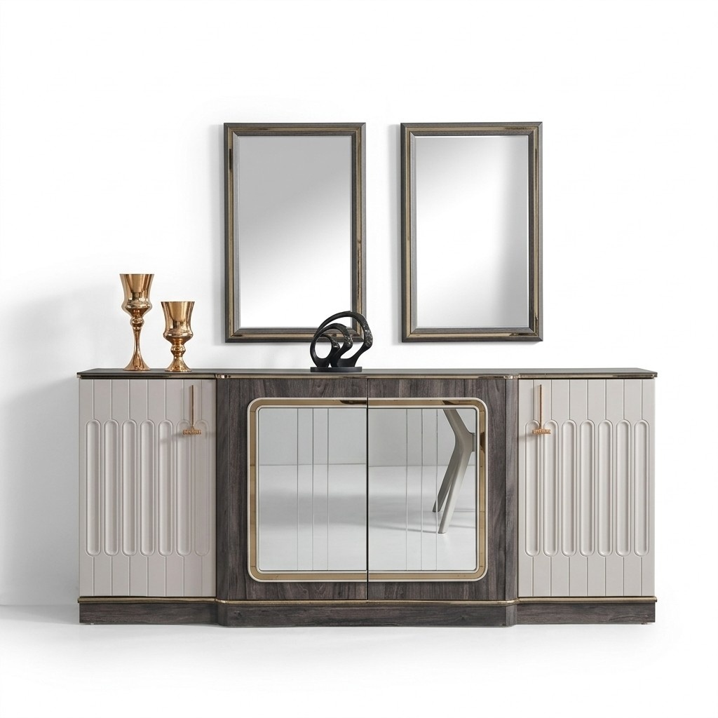Modern sideboard with 2x mirrors Designer living room chest of drawers