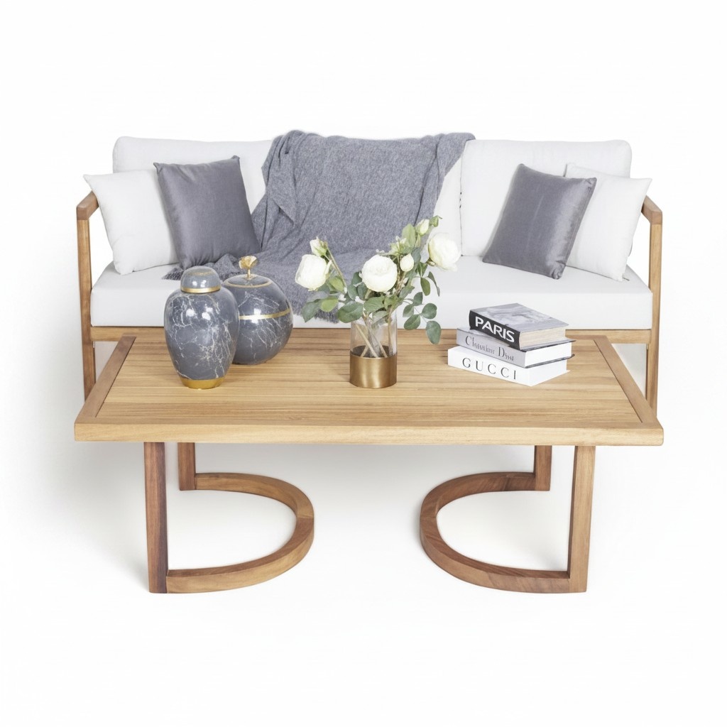 Modern Sofa 3 Seater Stylish Garden Furniture Set Coffee Table Wooden Seating Furniture