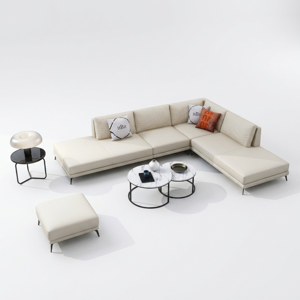 Modern Sofa Corner Set L Shape Upholstery Seat Corner Couch + Stool