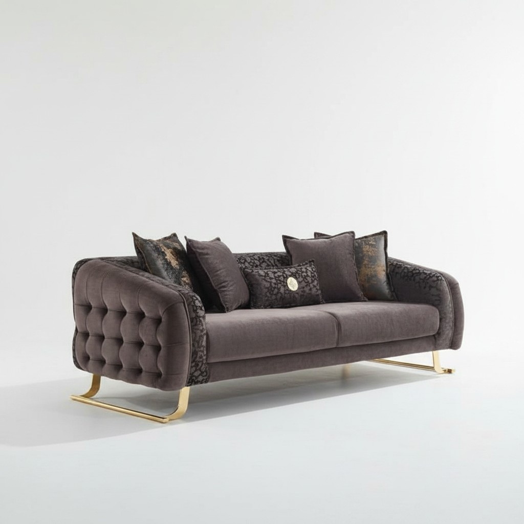 Modern Sofa Couch Three-Seater Sofa 3-Seat Fabric Sofa Upholstered Sofa Brown