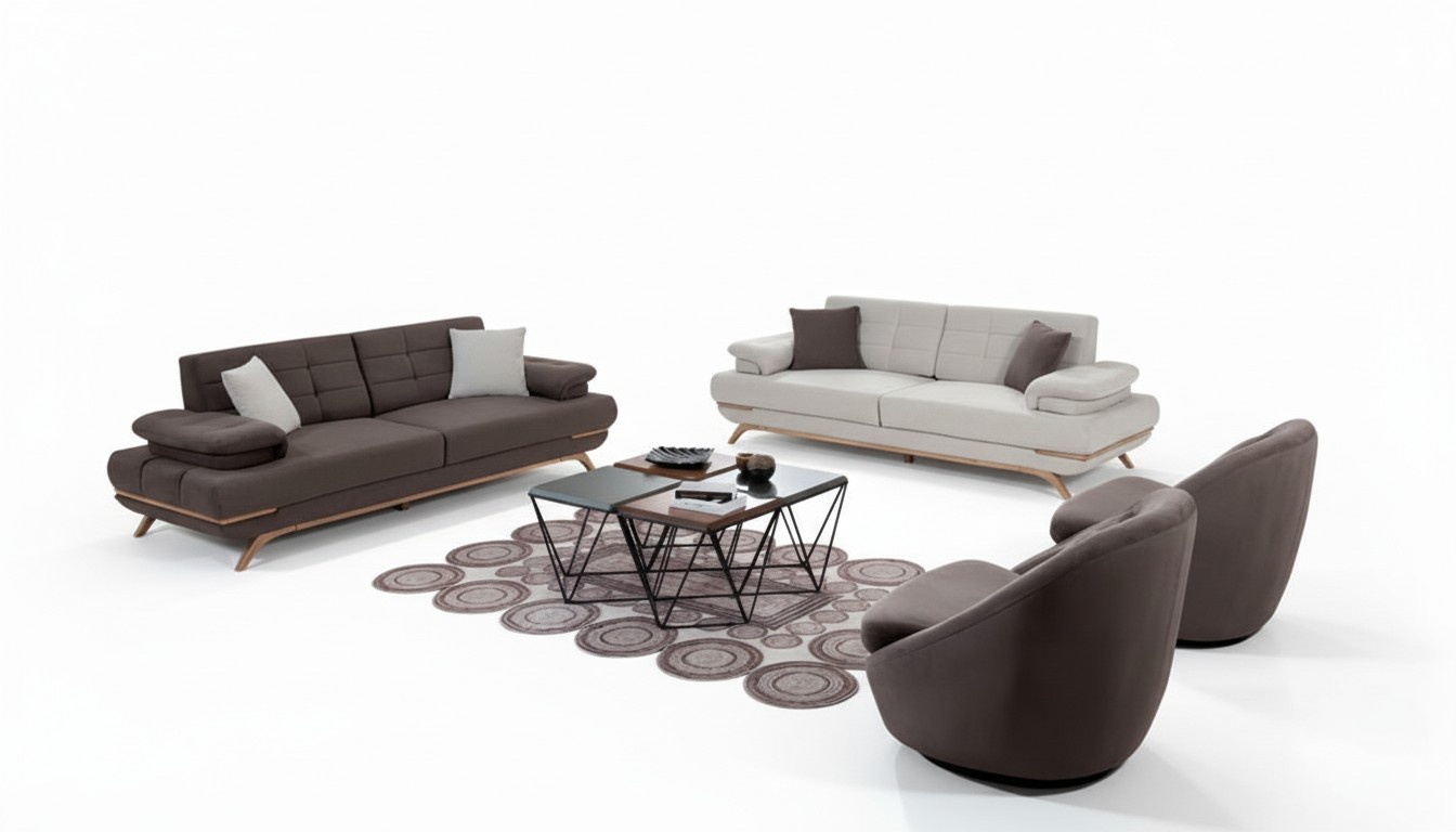 Modern Sofa Set 3+3+1+1 Couch Upholstery Design Living Room Grey Brown Elegant.