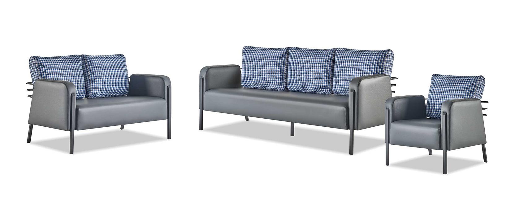 Modern sofa set 3-seater 2-seater armchair blue grey leather stainless steel