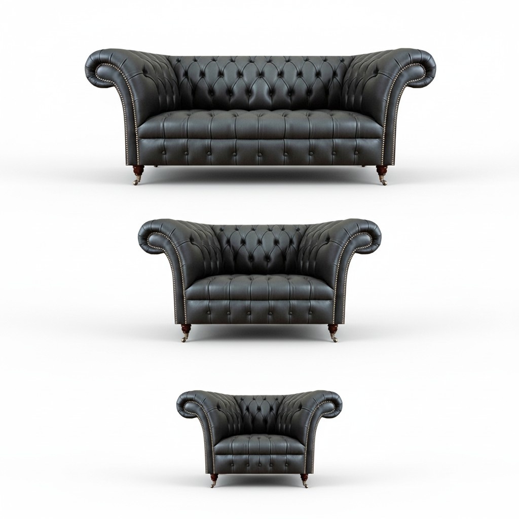 Modern Sofa Set 3-piece Luxurious Living Room Leather Upholstered Furniture