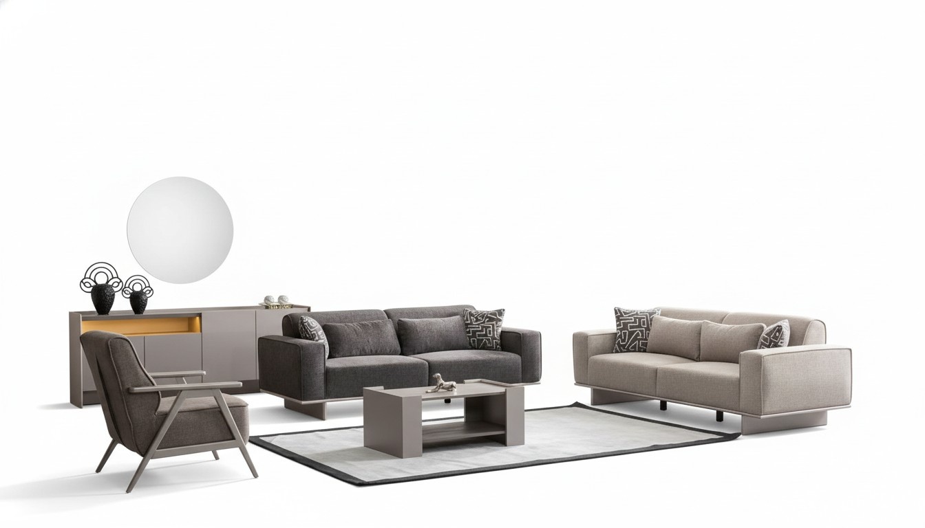 Modern sofa set taupe fabric sofa couch upholstery living landscape 3-piece set