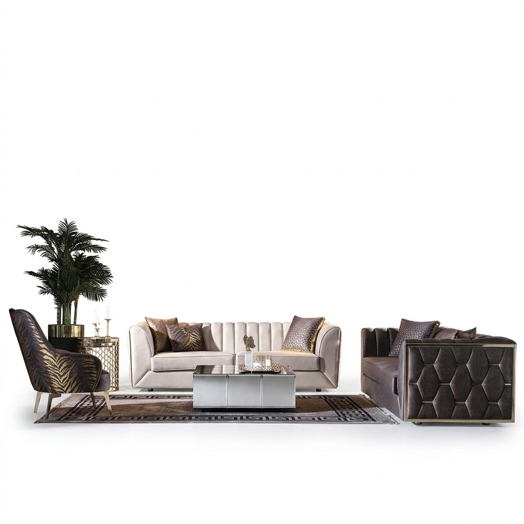 Modern stainless steel sofas coffee table three seater armchair living room furniture