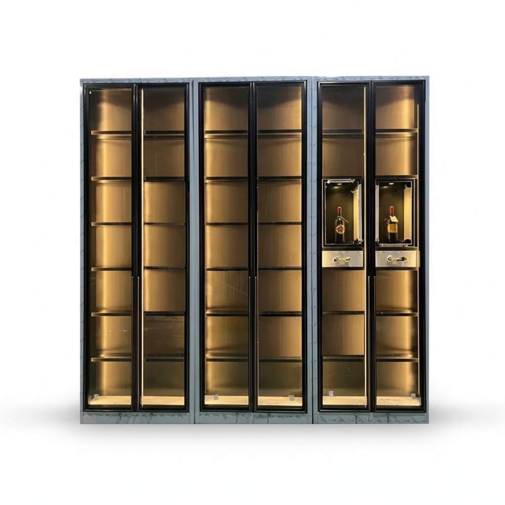 Modern stainless steel wine cabinet with dual-zone temperature control in