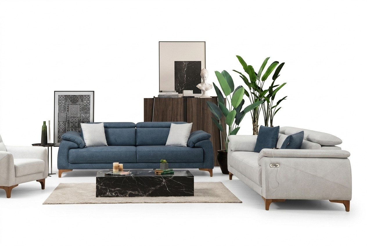 Modern three-seater 2x sofas couch sofa set complete textile furniture design