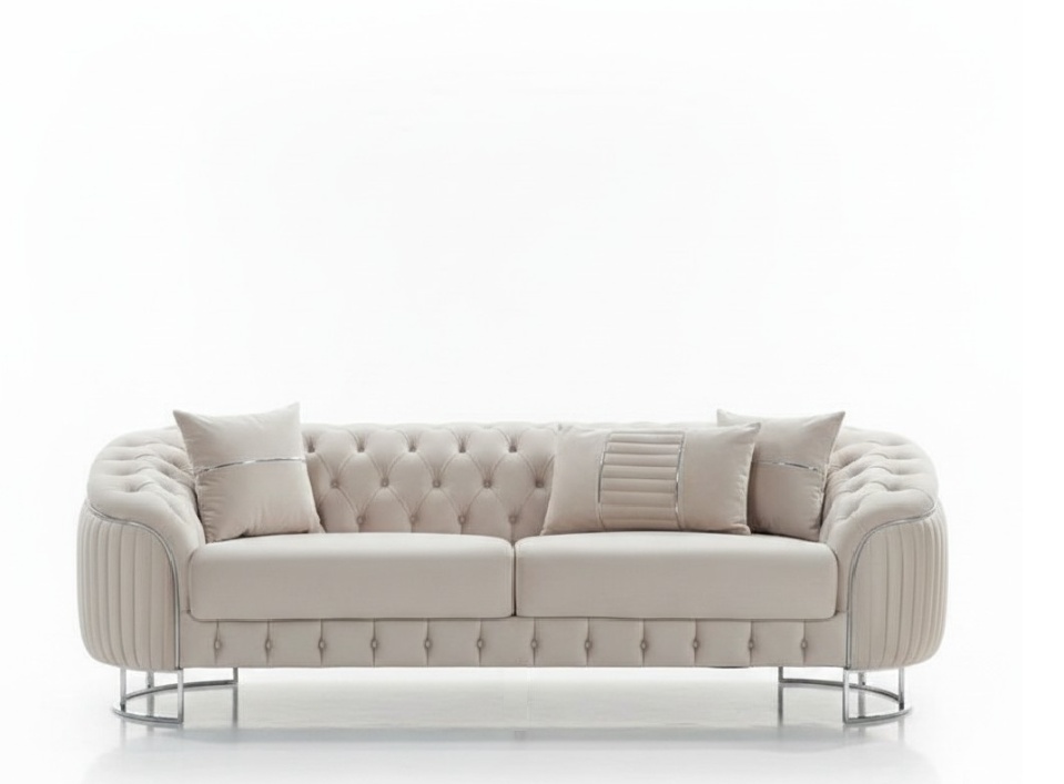Modern Beige Three-Seater Sofa 3-Seater Fabric Sofa Upholstered Sofa Couch New Couches
