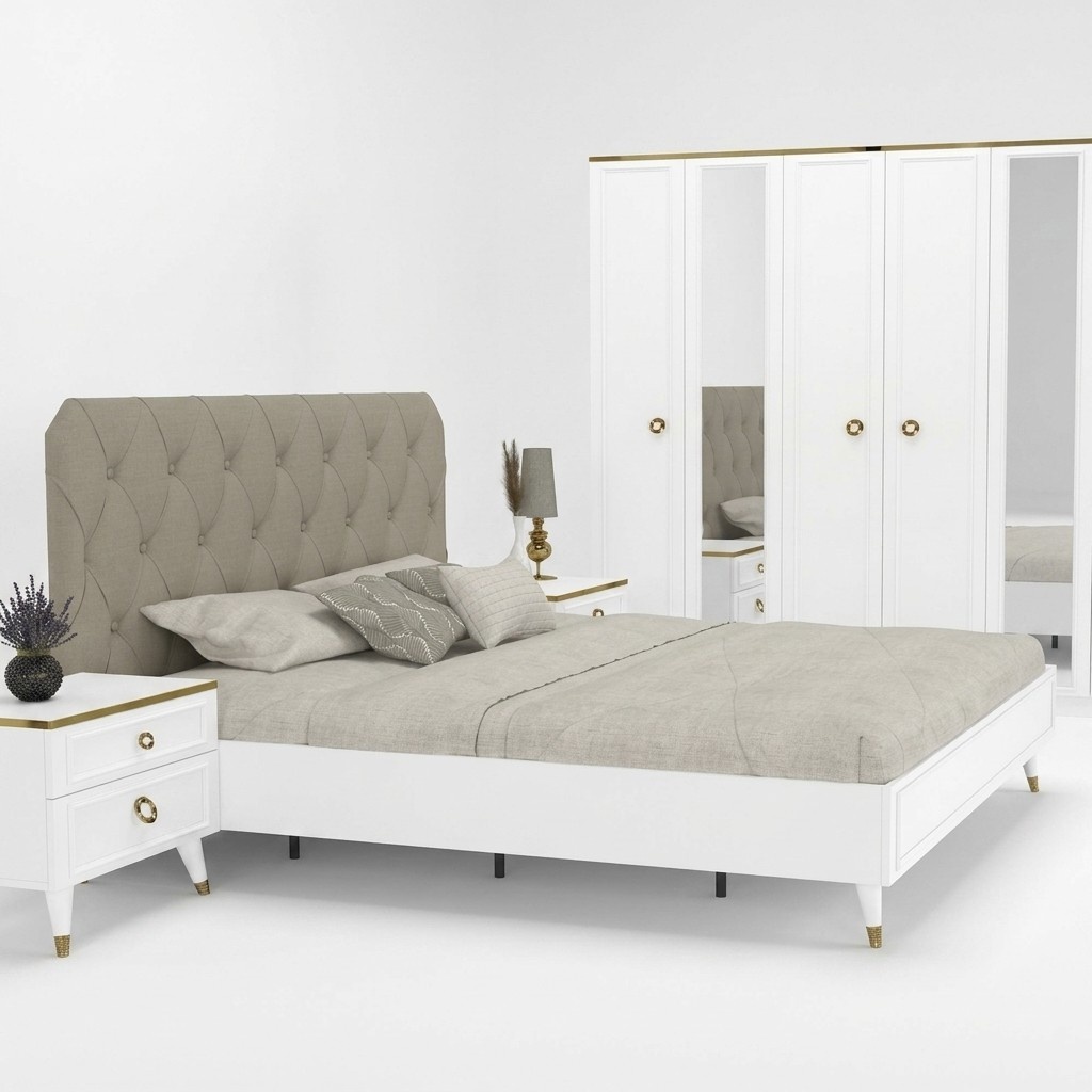 Modern upholstered bed bed frame double bed 180x200 beige matrimonial bed