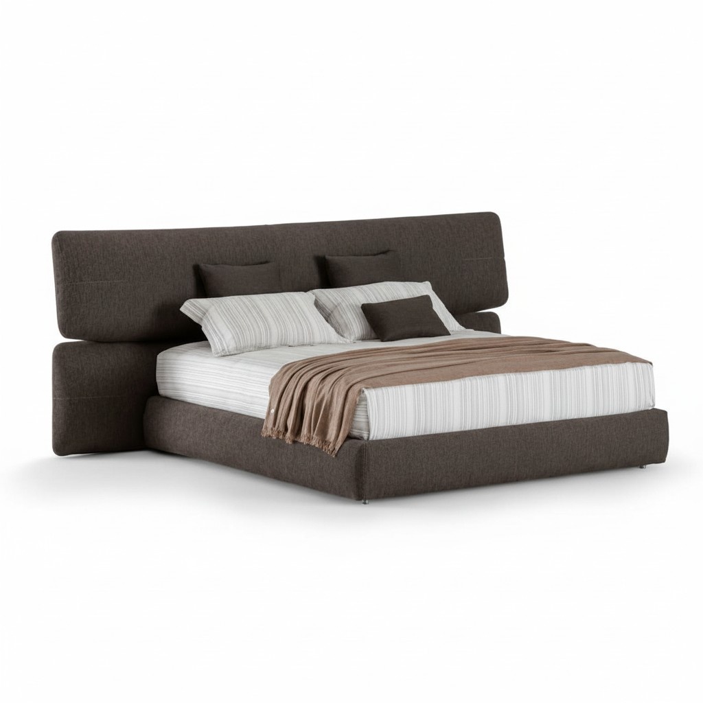 Modern Upholstered Bed Fabric Luxury Black Double Bed Extra High Headboard Design