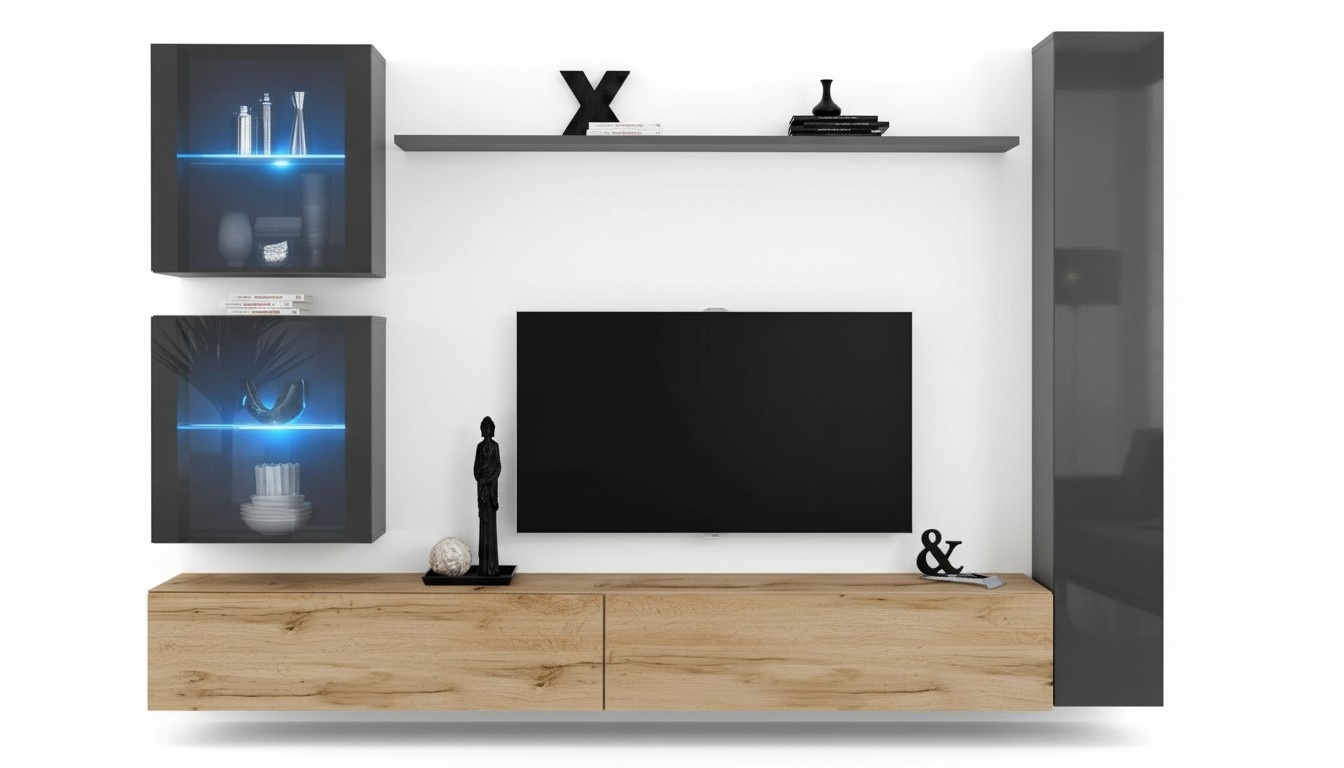 Modern living room wall unit sideboard gray furniture wall cabinet TV stand