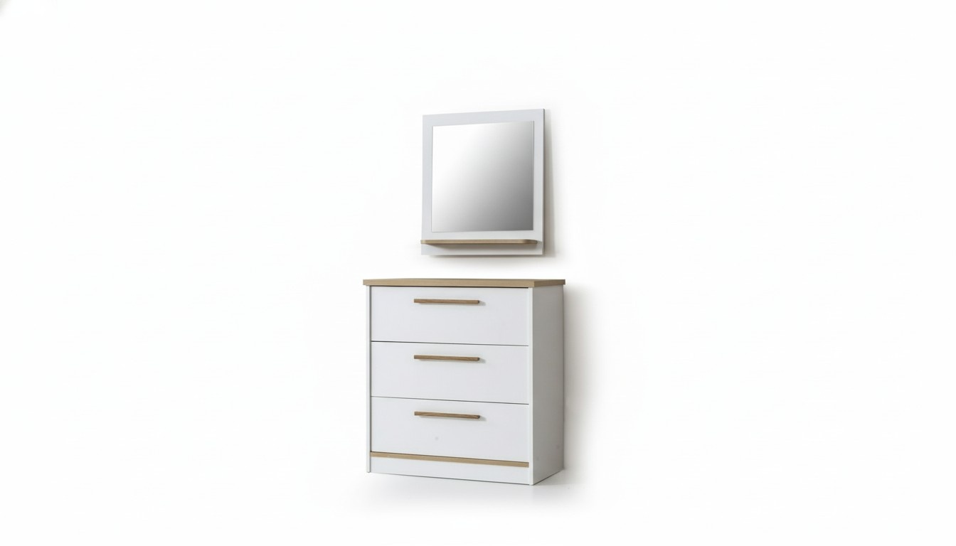Modern white 3-drawer chest of drawers Designer square mirror 2pcs