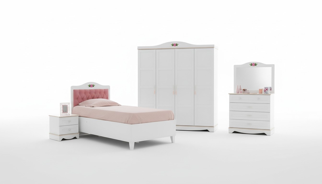 Modern white children\'s room furniture luxury set children\'s bed dresser 5pcs