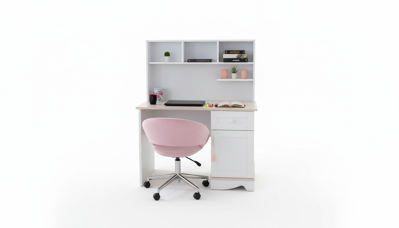 Modern white children\'s room furniture Sturdy wooden desk Elegant shelf