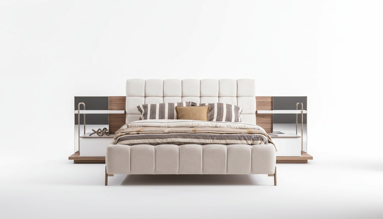 Modern White Double Bed Stylish Bedroom Furniture Upholstered Furniture