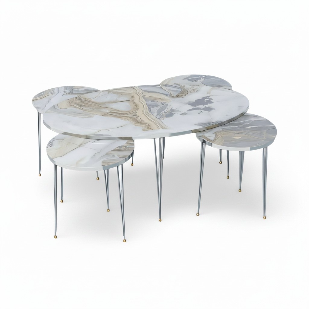 Modern brown wooden coffee table with side tables set