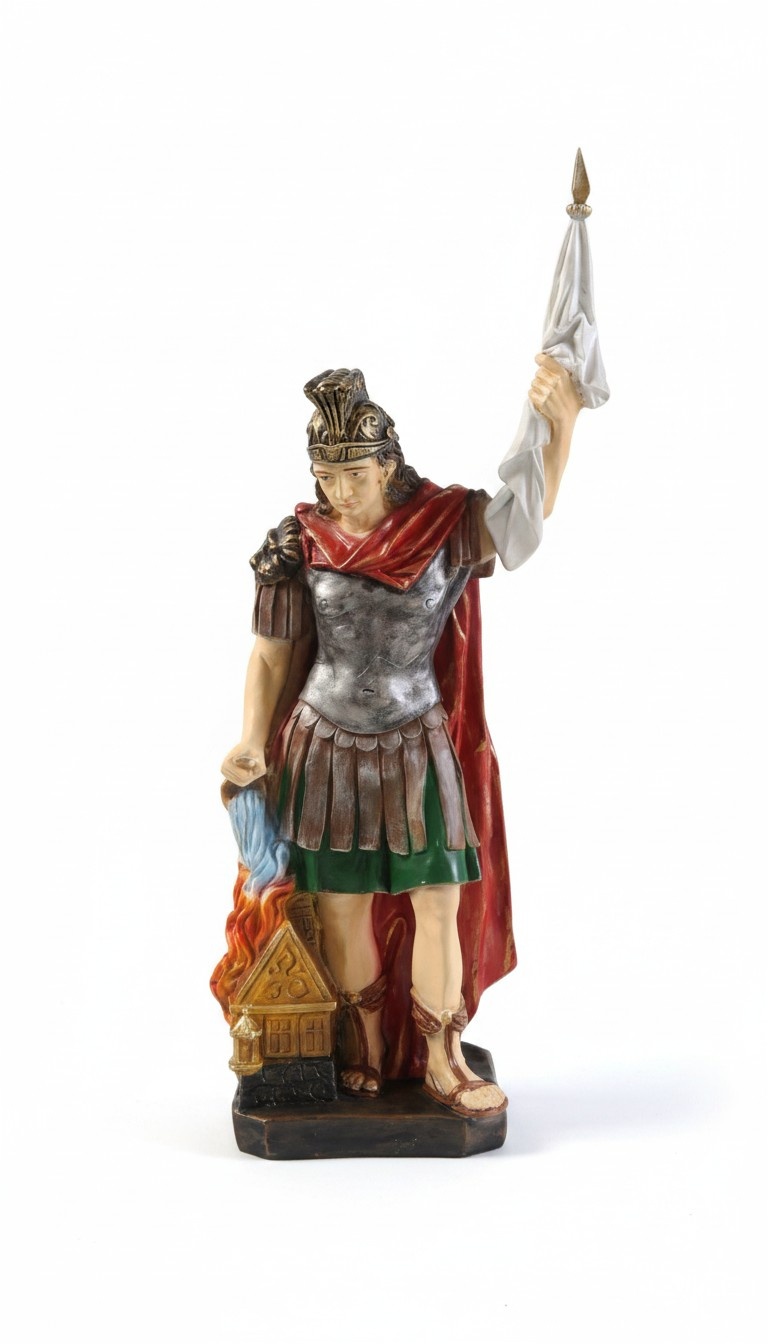 Decor figure designed as an antique rome guardian with an white flag 110x40cm