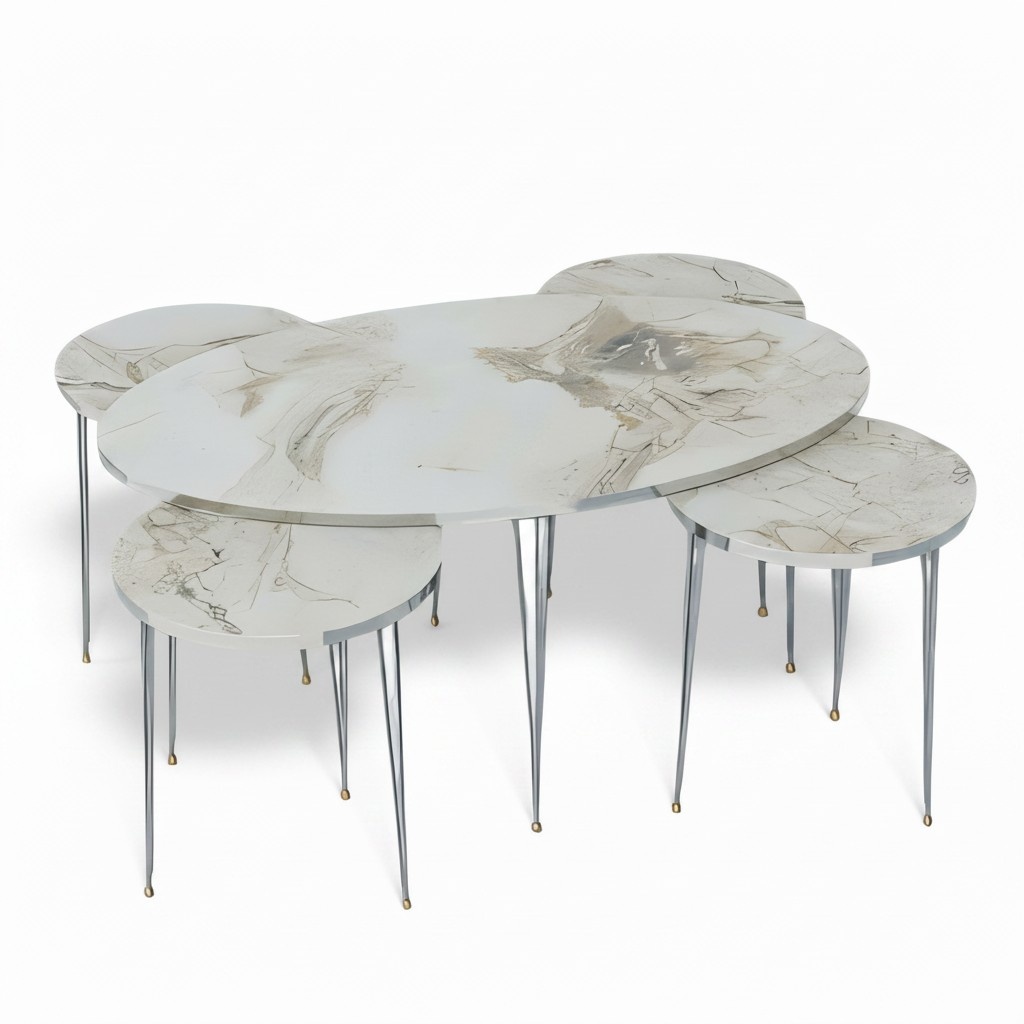 Modern gray wooden coffee table with side tables set