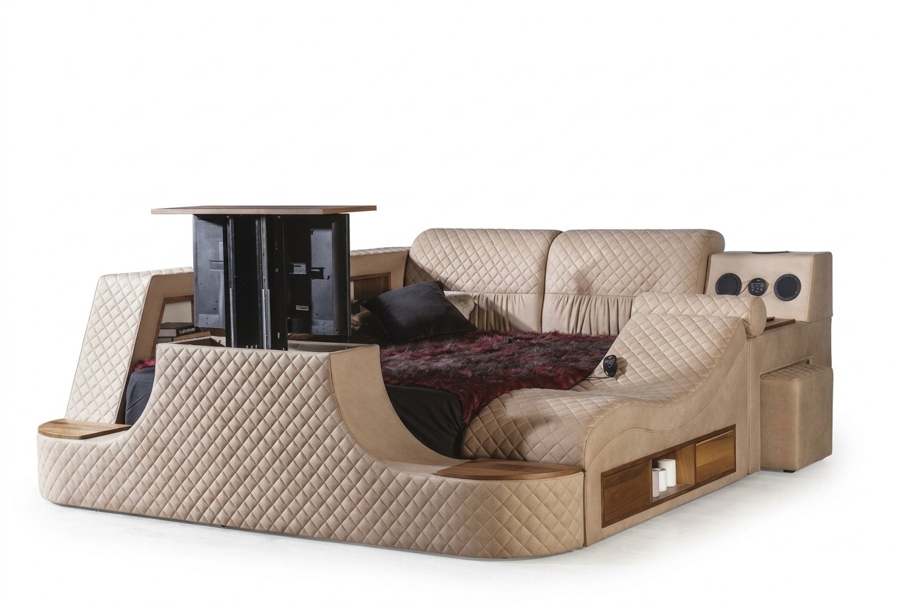 Multifunctional bed bedroom furniture luxury bed TV lift double bed new