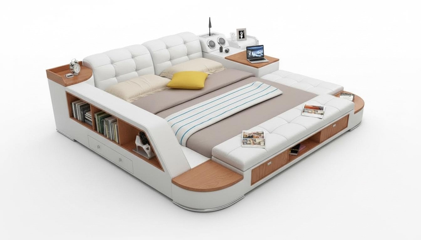 Multifunction Bedroom Bed Shelves Luxury Bed Leather Beds 180x200 Furniture